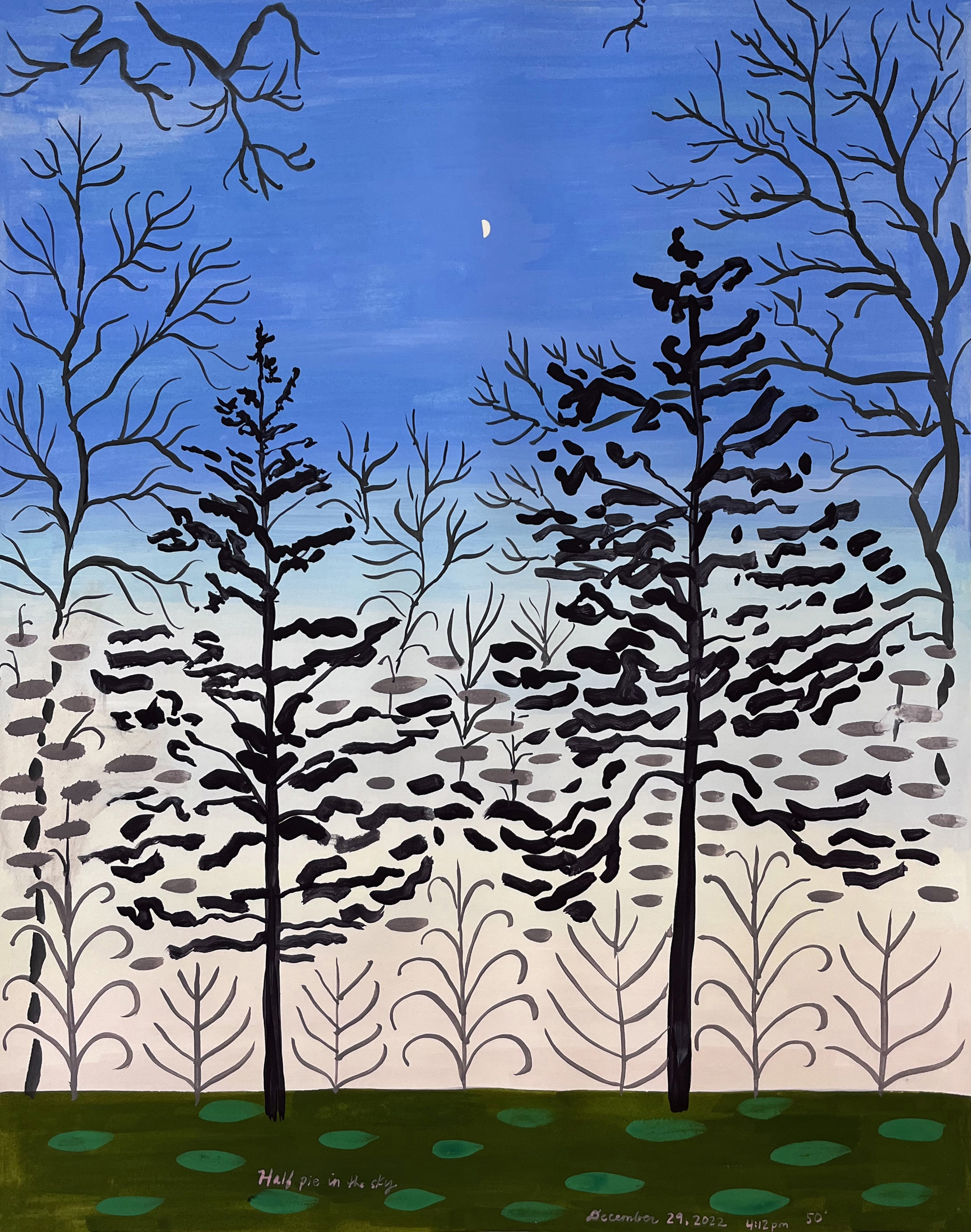 Half pie in the sky, December 29, 2022, gouache on Arches paper, 20 x 16 in.