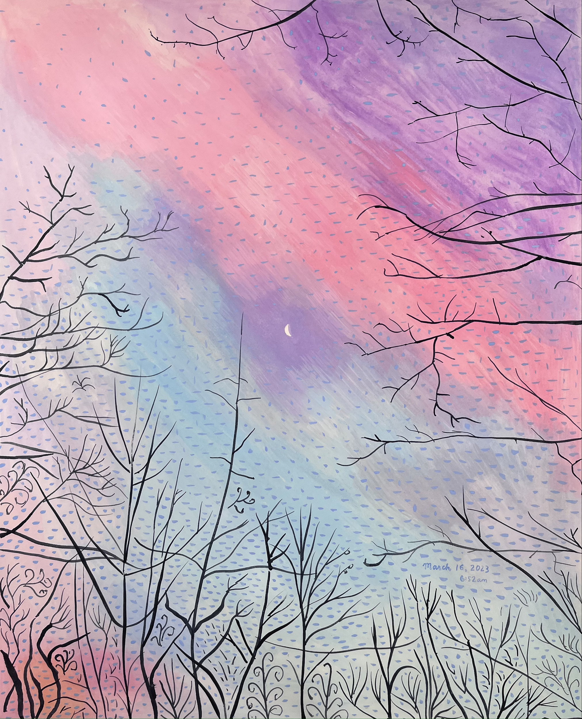 March 16, 6:52 am, 2023, gouache on Arches paper, 20 x 16 in.