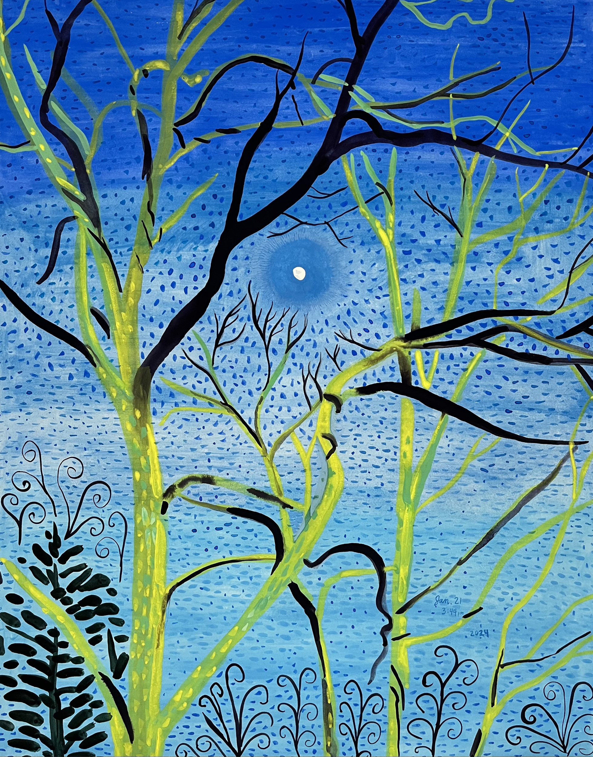 January 21, 2024, gouache on Arches paper