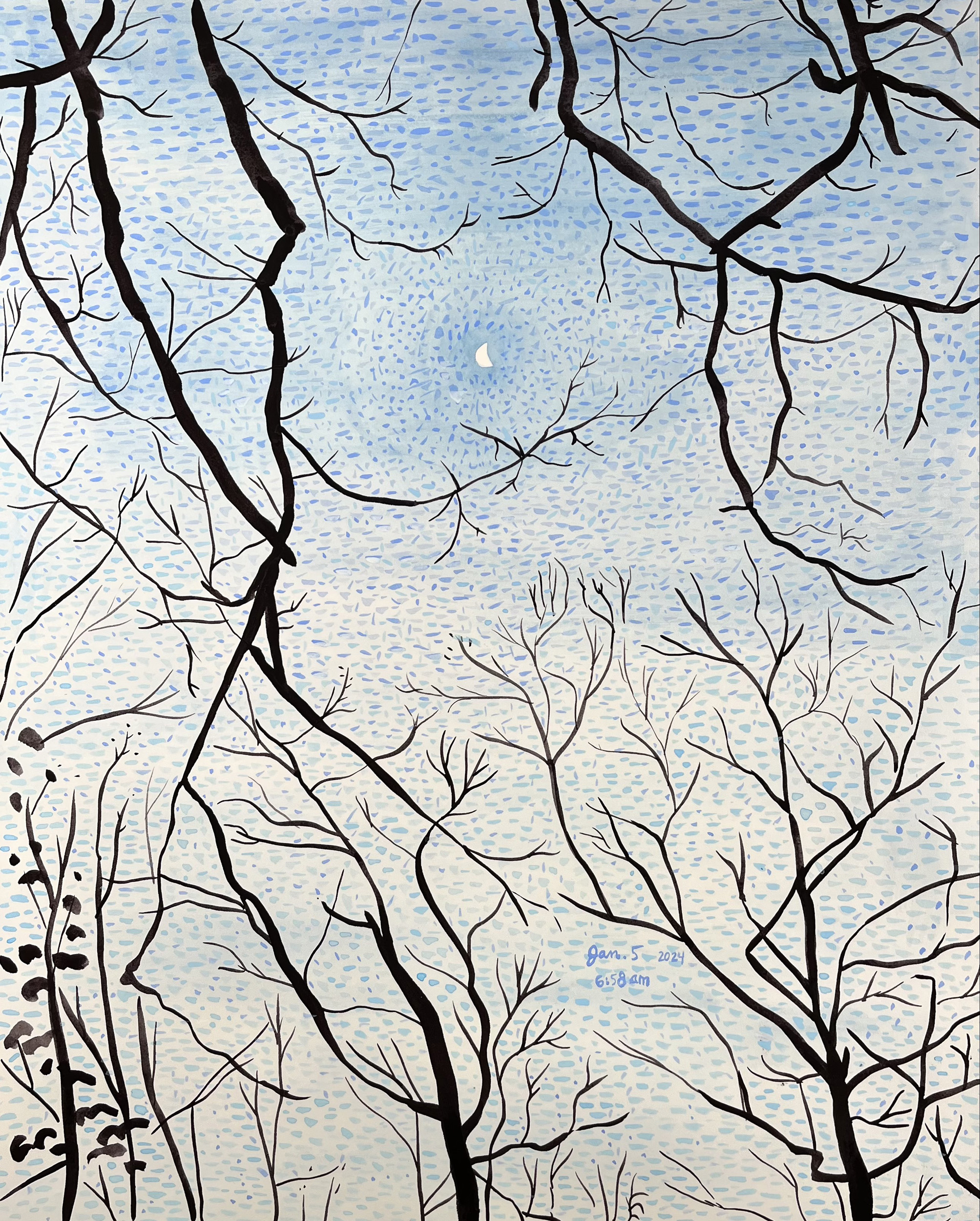 Jan. 5, 6:58 am, 2024, gouache on Arches paper, 20 x 16 in.