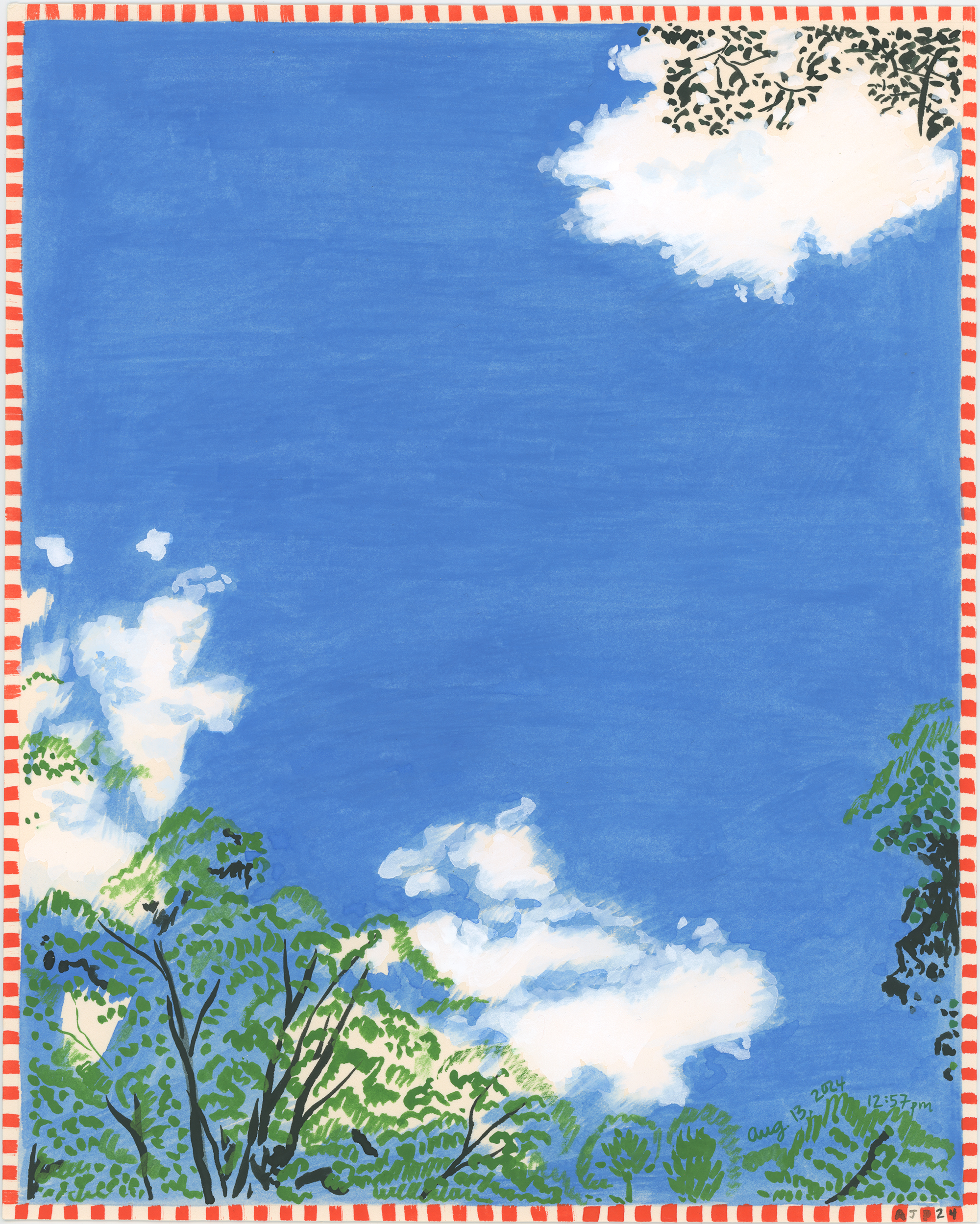 Aug. 13, 12:57 pm, 2024, gouache on archival paper, 10 x 8 in.