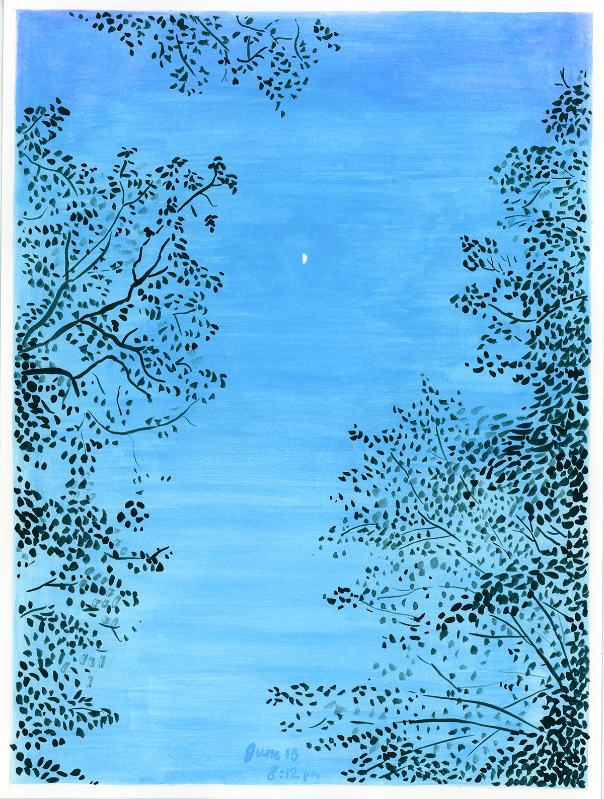 June 13, 8:12 pm, 2024, gouache on Arches paper, 12 x 9 in.