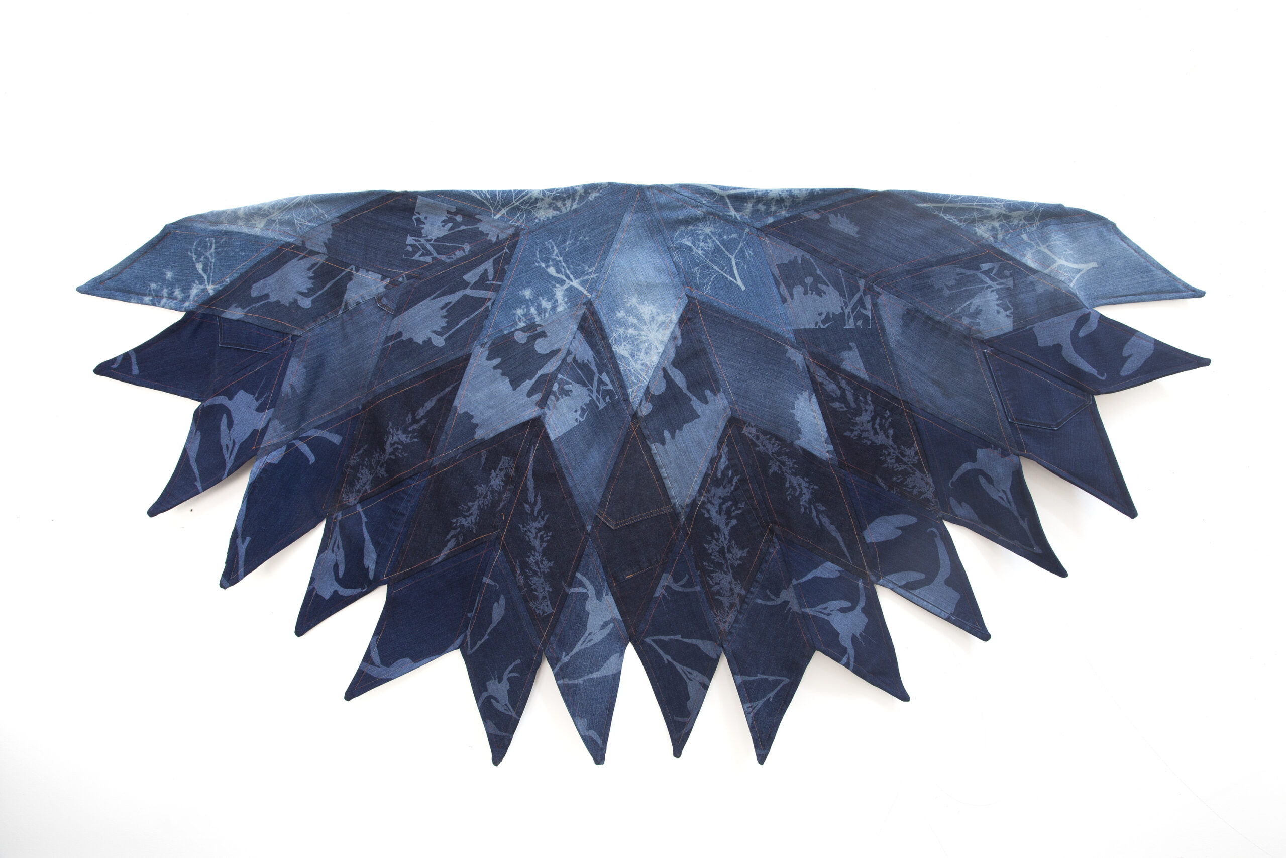 From Jean, 2023, laser-etched denim, thread, 36”x70”
