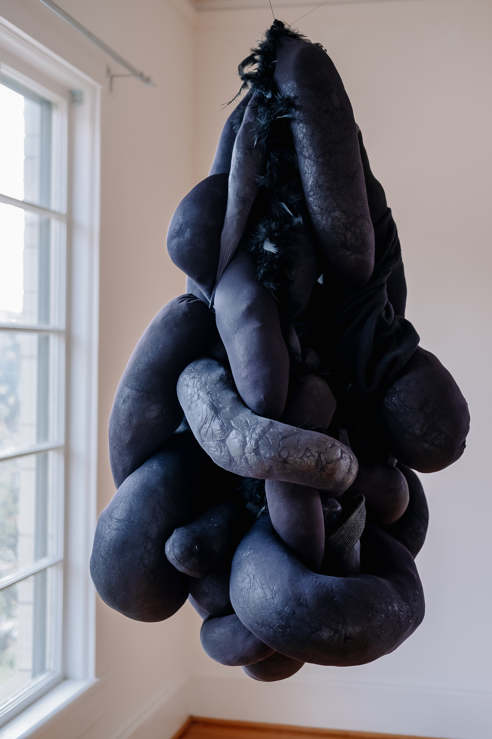 “My Mother’s Hose,” 2022 exhibition, Campbellsville University Pence-Chowning Art Gallery. Photo credit: Avery Rice